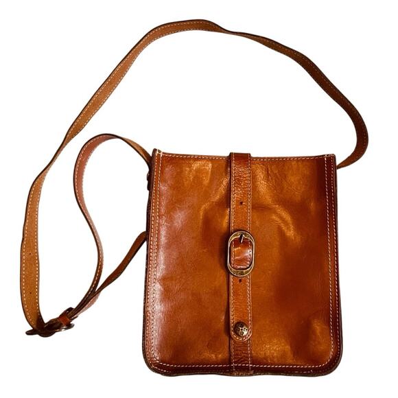 Patricia Nash Heritage Brown Leather Venezia Crossbody Buckle Saddle Bag Pouch - Picture 1 of 9
